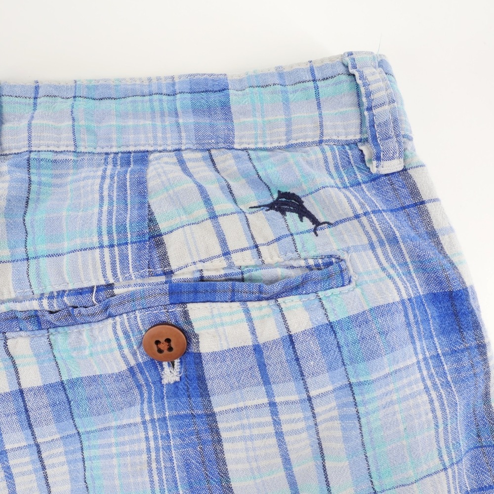 Tommy Bahama Plaid Linen Blend Shorts Blue‎ Mens 32 - Minor Flaws
